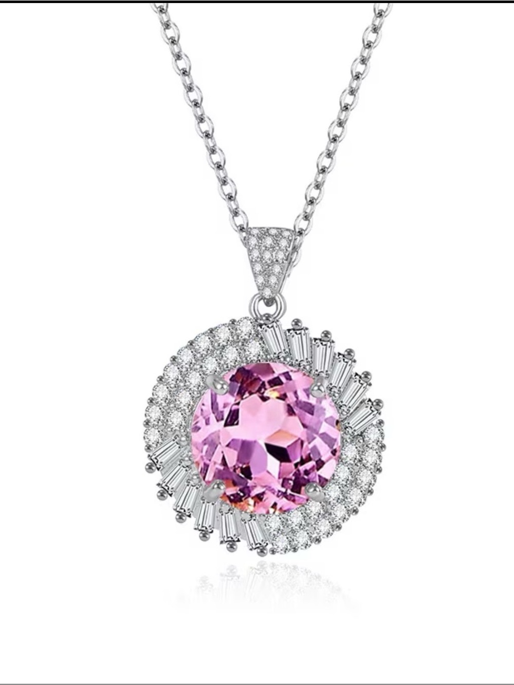 Silver Necklace with Purple Crystal Halo Pendant - Picture 2 of 5